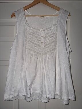 Lucky Brand White Lace Yoke Sleeveless Tank. Sz XL